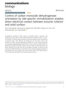 167. Control of Carbon Monoxide Dehydrogenase Orientation by Site-Specific Immobilization Enables Direct Electrical Contact Between Enzyme Cofactor and Solid Surface