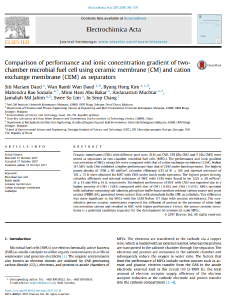 137. Comparison of performance and ionic concentration gradient of two-chamber microbial fuel cell using ceramic membrane (CM) and cation exchange membrane (CEM) as separators