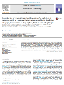 132. Determination of volumetric gas–liquid mass transfer coefficient of carbon monoxide in a batch cultivation system using kinetic simulations
