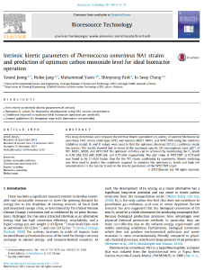121. Intrinsic kinetic parameters of Thermococcus onnurineus NA1 strains and prediction of optimum carbon monoxide level for ideal bioreactor operation